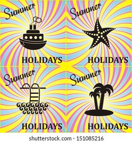 Vector retro summer holidays card with black icons