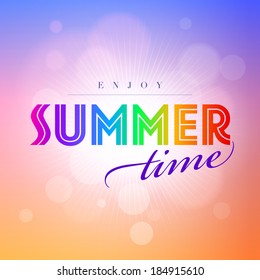 Vector retro summer time text on colorful shiny background. Elements are layered separately in vector file.