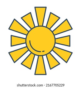 Vector retro sun. Yellow groovy sun. Hippie summer clipart.