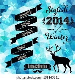 Vector retro supply, hipster background. Styled badges, signs.Banner. Vintage Insignias. Backdrop. Geometric. Christmas typographic label for Xmas,New Year design. Calligraphic vector decoration.