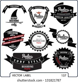 vector retro surf and banner label set.