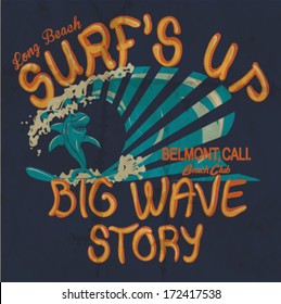 vector retro surf cartoon shark poster