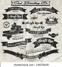 vector retro surf label and banner set.