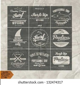 vector retro surf label set.