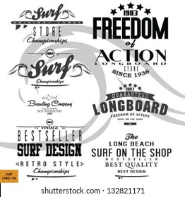 vector retro surf label set.