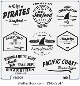 vector retro surf label set.