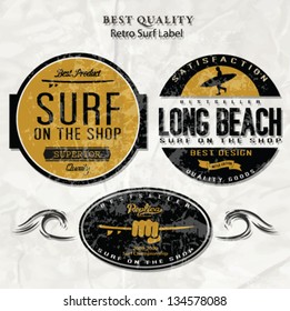 vector retro surf label set.