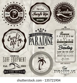 vector retro surf label set.