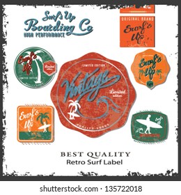 vector retro surf label set.