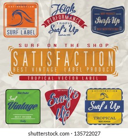 vector retro surf label set.