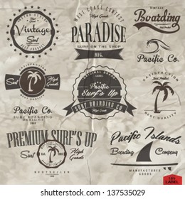 vector retro surf label set.