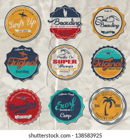 vector retro surf label set.