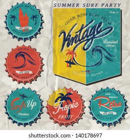 vector retro surf label set.