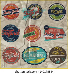 vector retro surf label set.