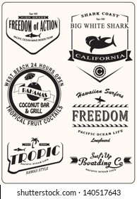 vector retro surf label set.