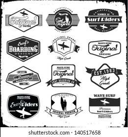 vector retro surf label set.