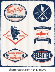 vector retro surf label set.