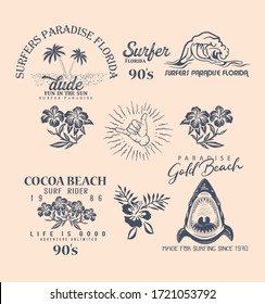 Vector retro surf label set.