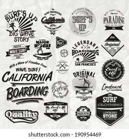 vector retro surf label set.