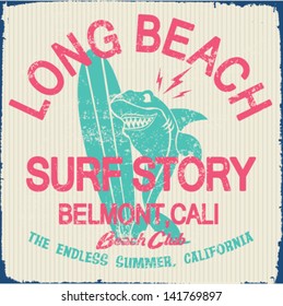 vector retro surf label set.shark cartoon drawing