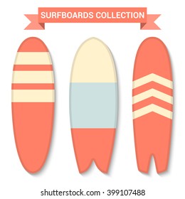 Vector retro surfboards isolated on white background. Surfboards icon. Surfboards design. Surfboards collection