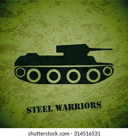 Vector retro tank on green grunge highlight background.