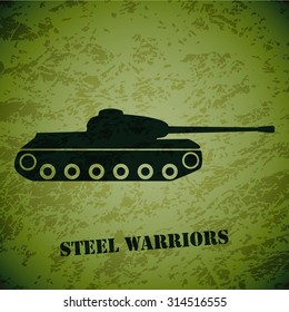 Vector retro tank on green grunge highlight background.