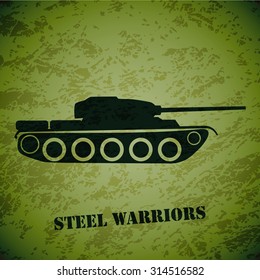 Vector retro tank on green grunge highlight background.