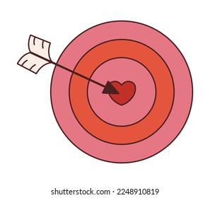 Objetivo vectorial retro con corazón en el centro. Destino y flecha y 2.000. Feliz Día de San Valentín. Golpeando al objetivo. Amor y romance.