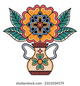Vector Retro Tattoo Illustration of Flower Vase