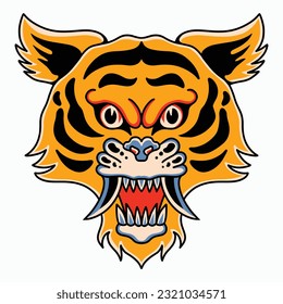 Vector Retro Tattoo Illustration of Tiger Head