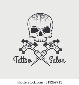Vector retro tattooing art shop emblem with skull