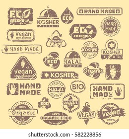 Vector retro teal vintage stamps for quality mark.