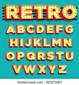 Vector Retro Theater Sign letters with Light bulbs