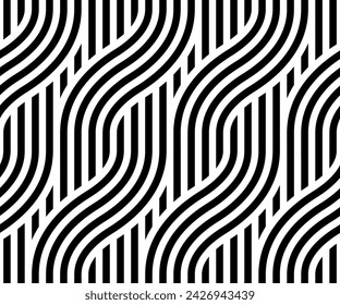 vector of retro tile lines seamless pattern, swirl wave repeating patterns background.