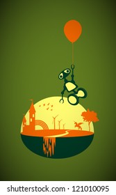 Vector Retro Toy with a Balloon Scene