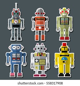 Vector Retro Toy Robots Set Retro-futurism design from the Fifties, Sixties