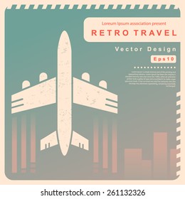 Vector Retro travel illustration with a plane and a vintage background 