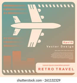 Vector Retro travel illustration with a plane and a vintage background 