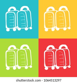 Vector Retro of Travel Luggage Bag in Airport with Blue, Yellow, Green, Red. Flat Line Icon Logo, Sign, Symbol, Object. Graphic Design Element, Illustration, Poster, Print.