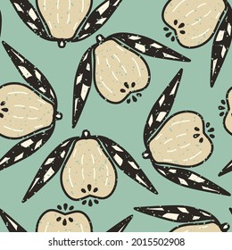 Vector Retro Tropical Guava Design auf türkisfarbenem, nahtlosen Muster Hintergrund. Perfekt für Gewebe-, Tapete- und Scrapbooking-Projekte.