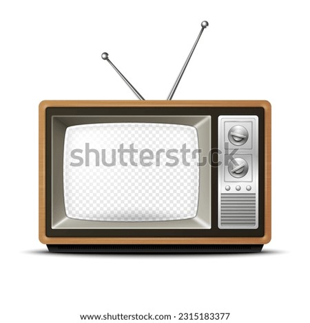 Vector Retro TV Receiver with Wooden Frame and Transparent Screen, Isolated. Home Interior Design Concept. Vintage TV Frame Design Template, Border. Television Concept. TV Set in Front View
