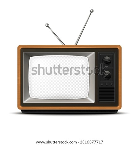 Vector Retro TV Receiver with Wooden Frame and Transparent Screen, Isolated. Home Interior Design Concept. Vintage TV Frame Design Template, Border. Television Concept. TV Set in Front View