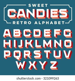 Vector retro type. Vintage 3d font. Volume letters  