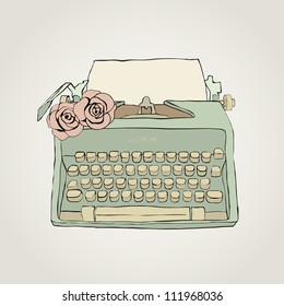 Vector retro typewriter with roses