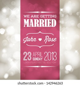 Vector retro Typography Wedding invitation with lights