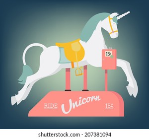 Vector retro unicorn coin operated kiddie ride