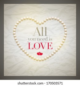 Vector retro Valentine's Day greeting card design template with wrinkled paper background. Elements are layered separately in vector file.