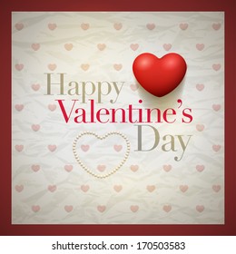 Vector retro Valentine's Day greeting card design template with wrinkled paper background. Elements are layered separately in vector file.