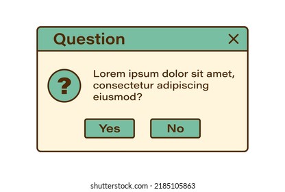 Vector retro vaporwave modal window. Vintage question dialog windows. Nostalgic UI. Retro computer interface. Question message.
